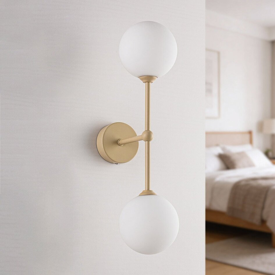 Applique murale moderne Runda beige avec verre blanc laiteux, 2 lumières