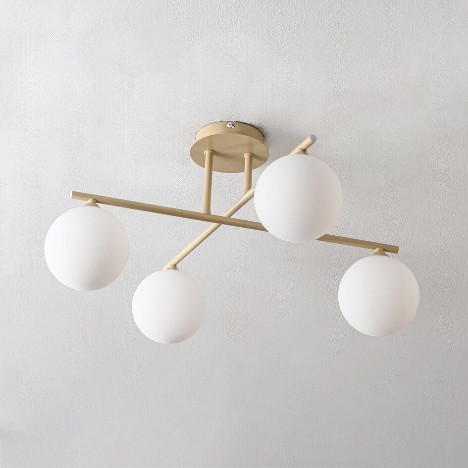Plafonnier pivotant moderne Nymo beige avec verre blanc laiteux, 4 lumières