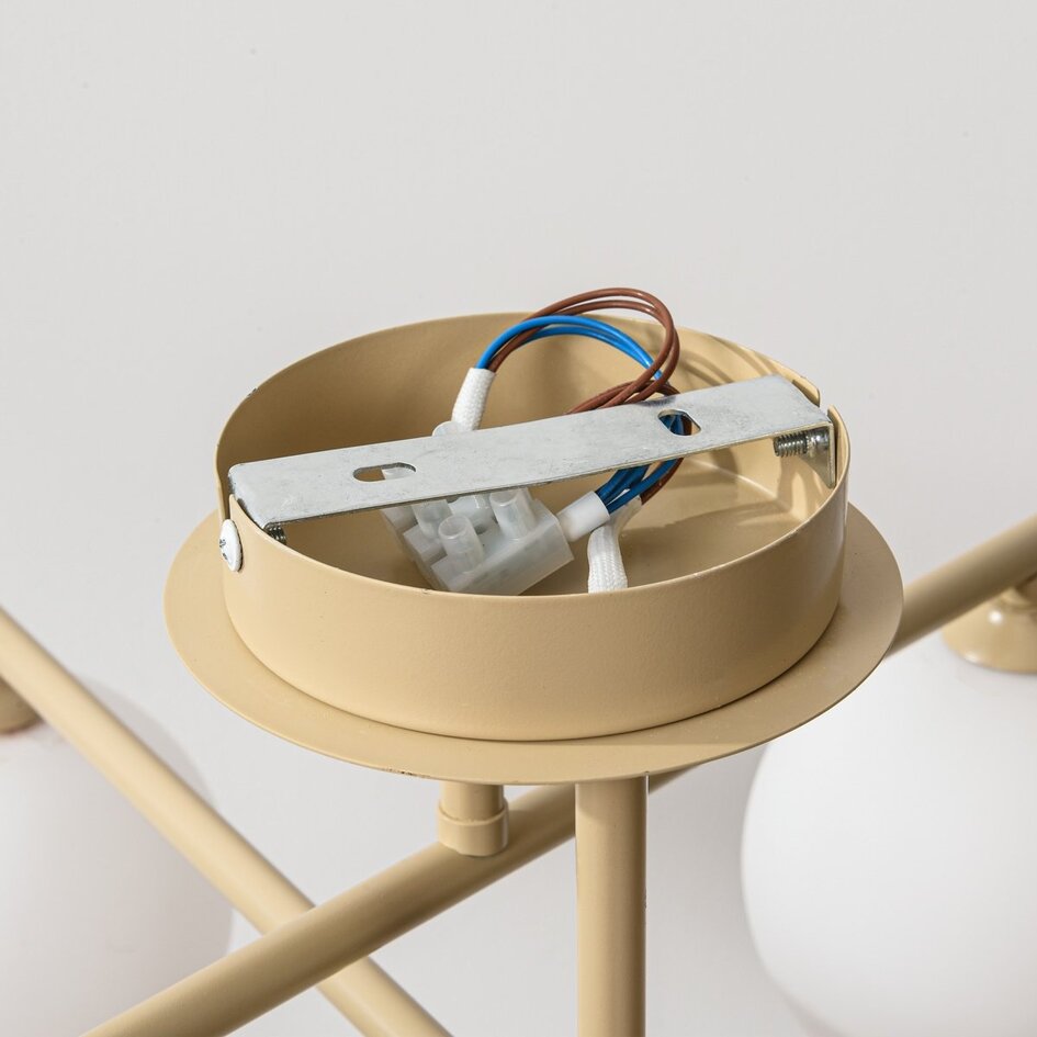 Plafonnier pivotant moderne Nymo beige avec verre blanc laiteux, 4 lumières