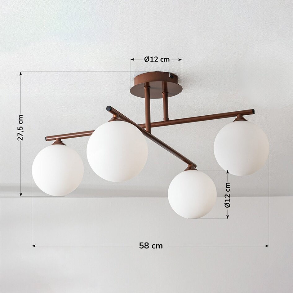Moderne draaibare plafondlamp Nymo bruin met melkwit glas, 4-lichts