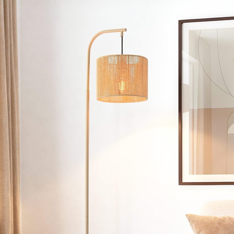 Lampadaire Reed beige avec abat-jour tressé crème – 160 cm