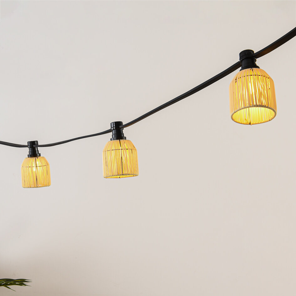 Abat-jour pour guirlande guinguette aspect rotin - beige sable