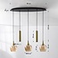 Suspension moderne Eloi avec deux spots GU10 dorés et abat-jours en verre ambré, 5 lumières