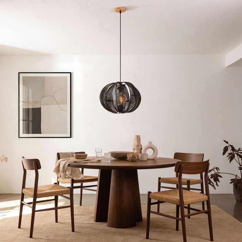 Suspension Celina en noir avec aspect rotin