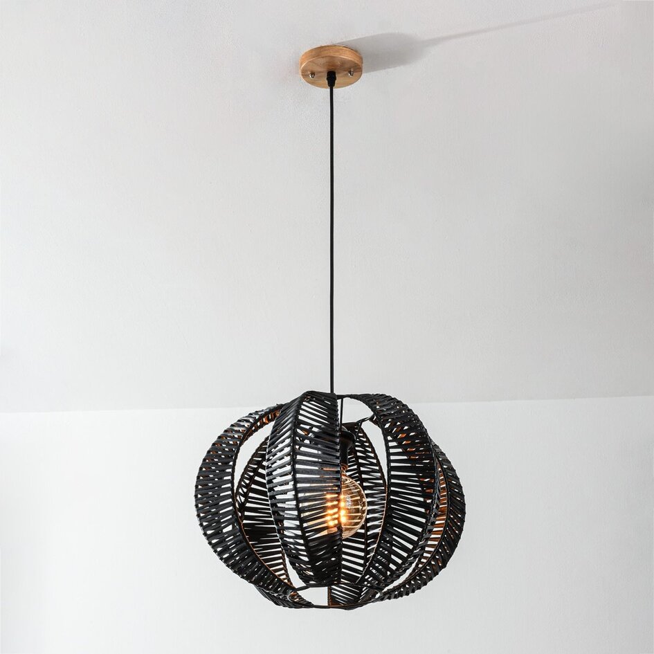 Hanglamp Celina in zwart met rotanlook