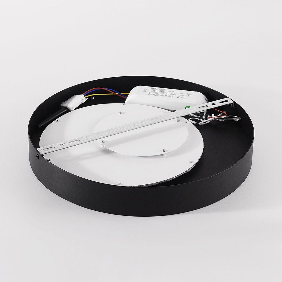 Plafondlamp Cercul zwart met grijs en gebroken wit steeneffect Ø40 cm en 3-staps dimbaar