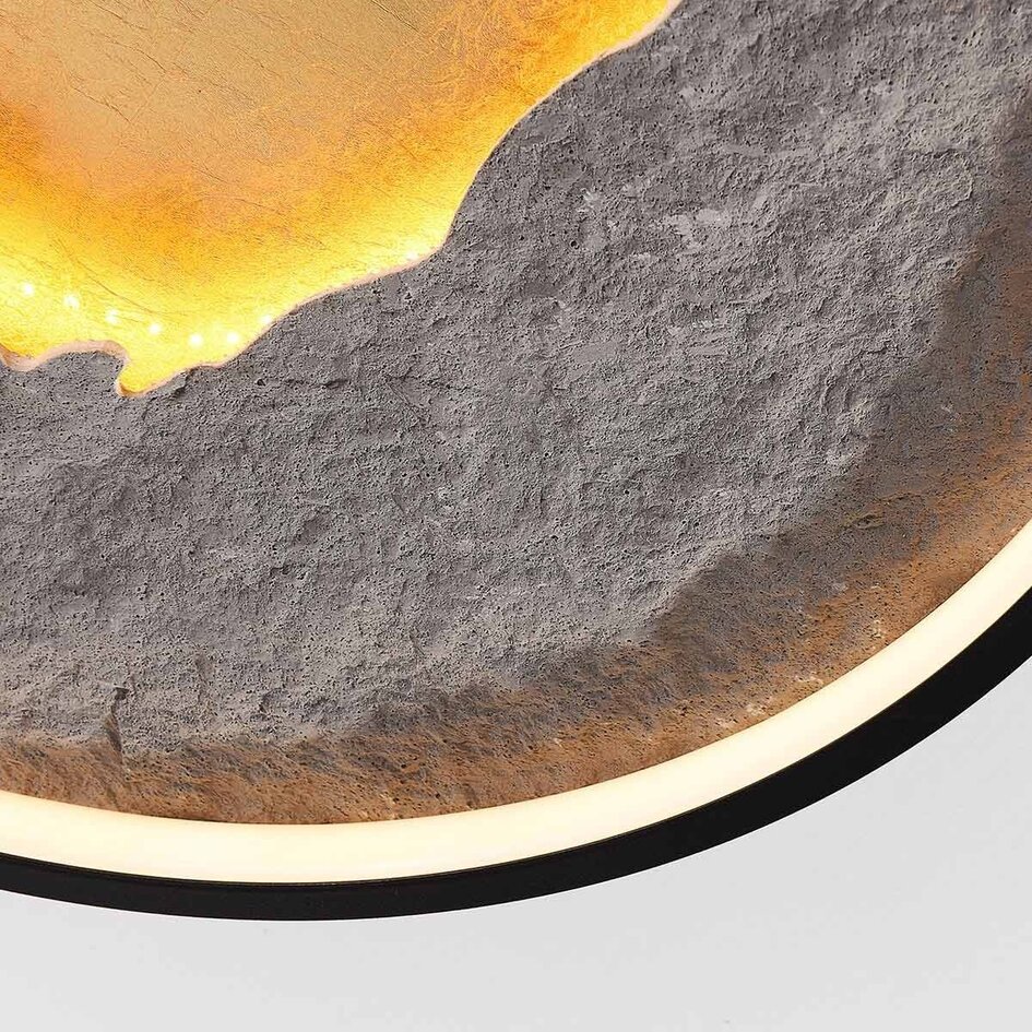 Plafonnier Cercul Ø40 cm noir avec effet pierre grise et effet feuille d'or – dimmable à 3 étapes