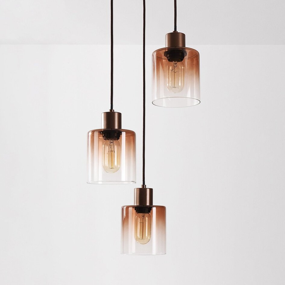 Design hanglamp Pella met drie glazen kappen in bruin ombre-effect
