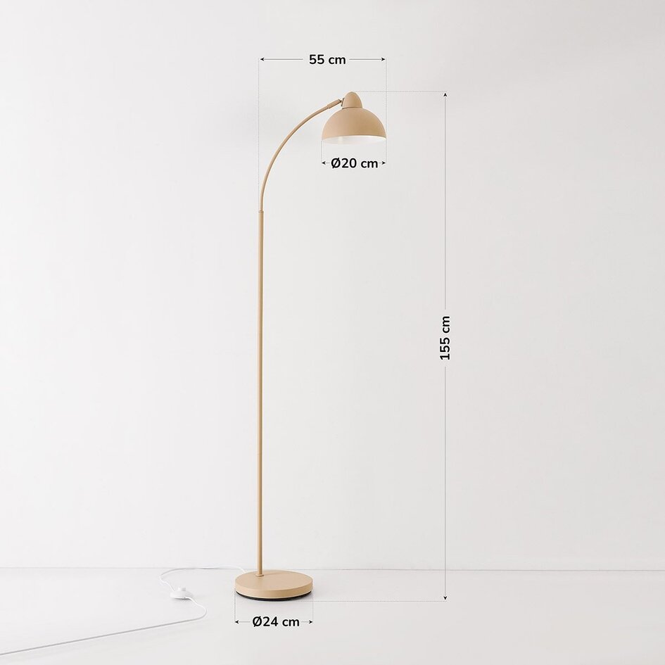 Staande booglamp Arc met beige metalen kap