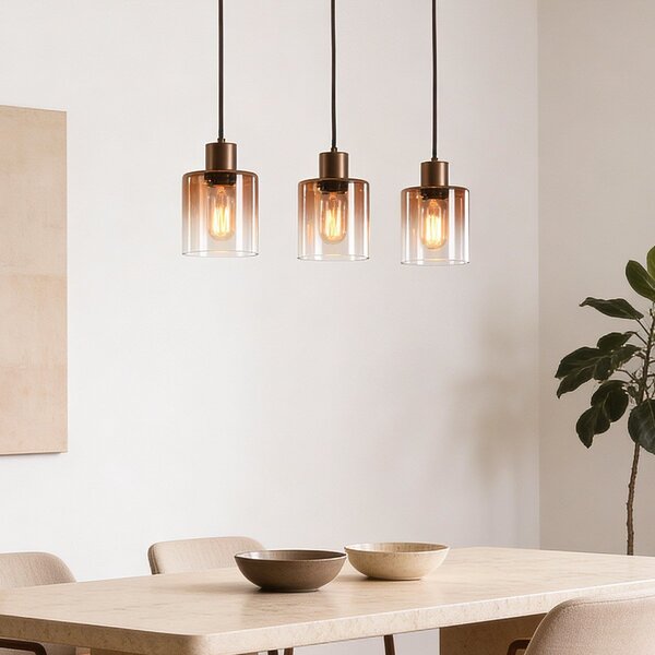 Hanglamp Palaio met drie glazen kappen in bruin ombre-effect