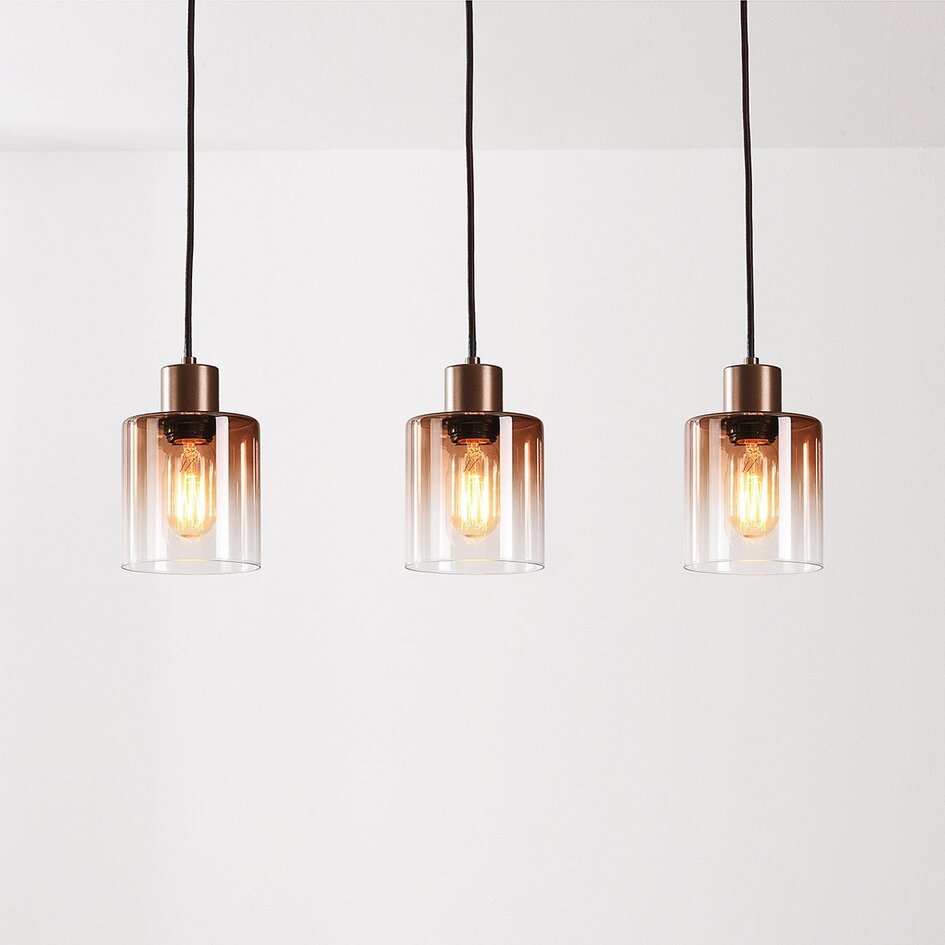 3-lichts hanglamp Palaio - glazen kappen in bruin ombre