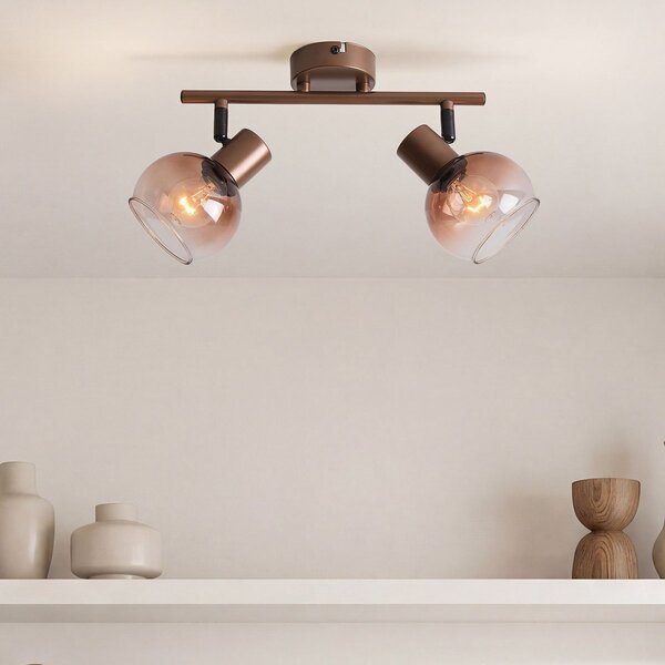 2-lichts draaibare plafondlamp Phiene - bruin ombre-glas