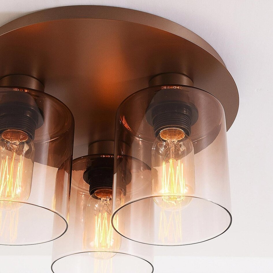 Plafondlamp Lyo met drie glazen kappen in bruin ombre-effect