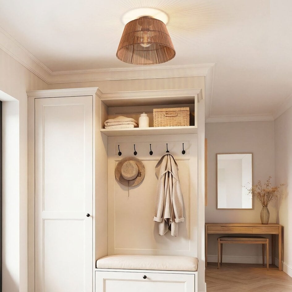Plafonnier Tami - bronze chaud et abat-jour en bambou