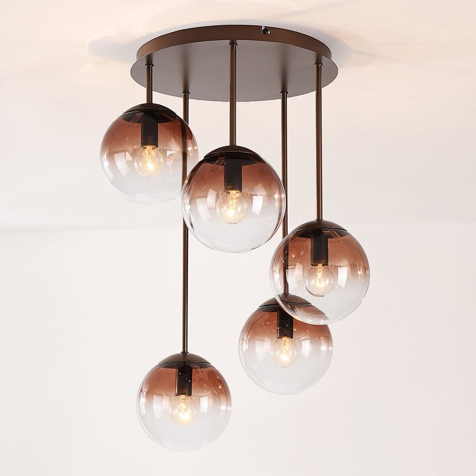 Plafonnier Ronde - cinq globes en verre brun dégradé