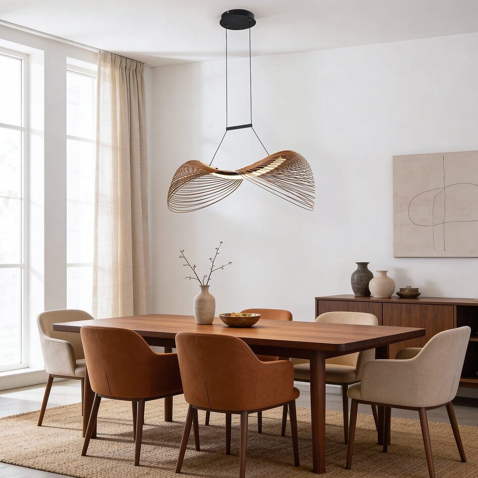 3-staps dimbare hanglamp Shella in hout en zwart