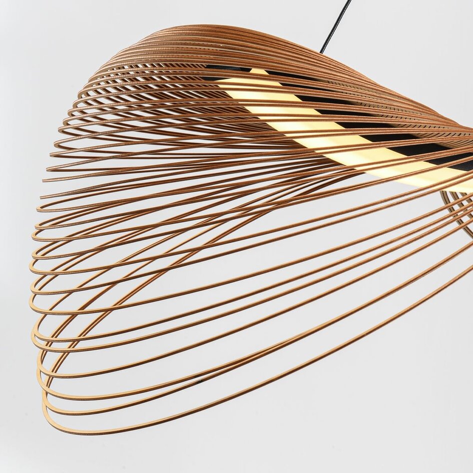 3-staps dimbare hanglamp Shella in hout en zwart