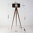 Vloerlamp Oakly met houten driepoot en lamellenkap in walnootlook