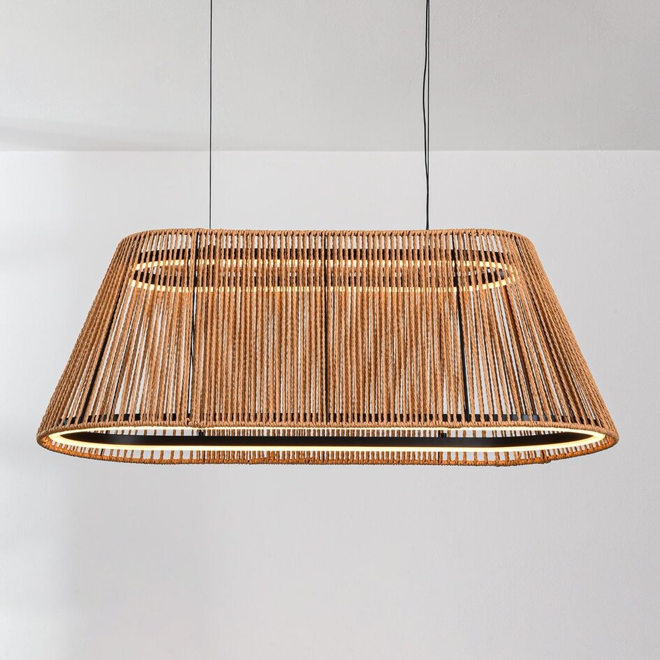 3-staps dimbare hanglamp Selara met gevlochten kap in naturel