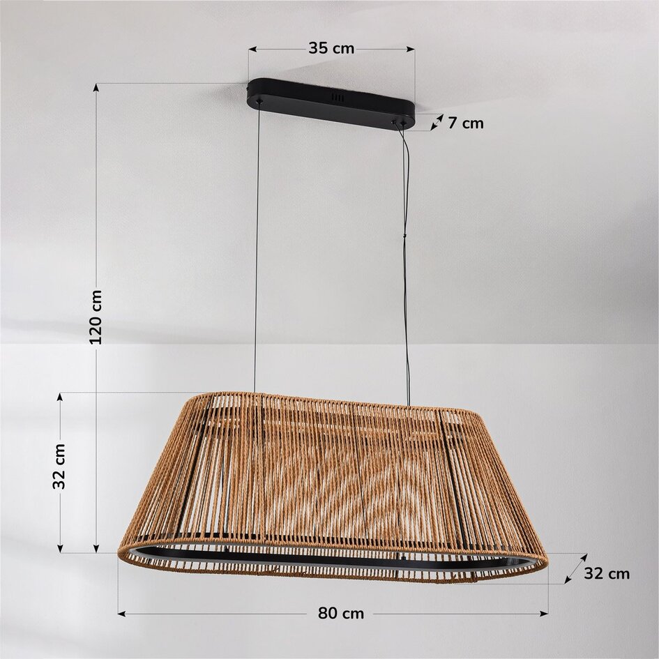 Suspension Selara dimmable à 3 étapes avec abat-jour tressé naturel