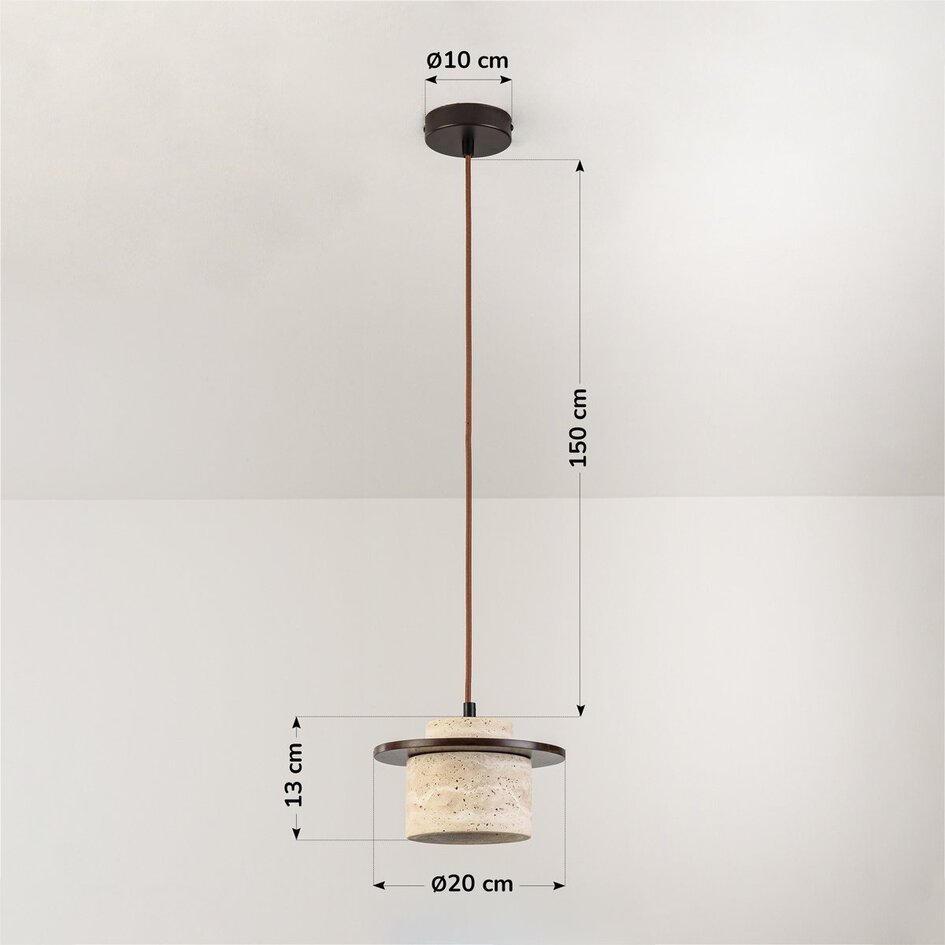 Japandi hanglamp Travano - travertin (natuursteen) en hout