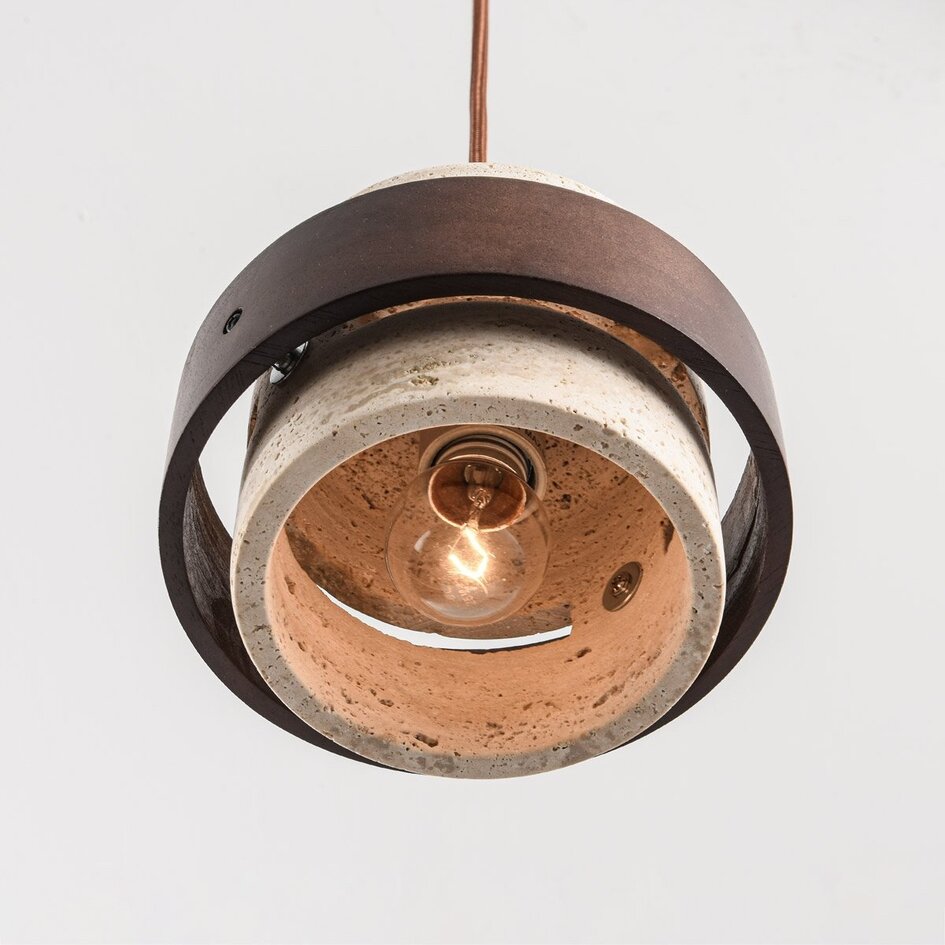 2-lichts hanglamp Travé van travertin (natuursteen) en hout