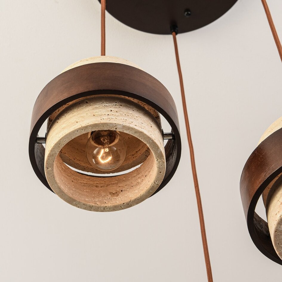 Design hanglamp Travé van travertin (natuursteen) en hout, 3-lichts
