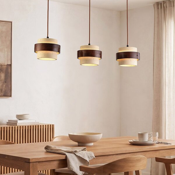 3-lichts hanglamp Mavero van cement en hout