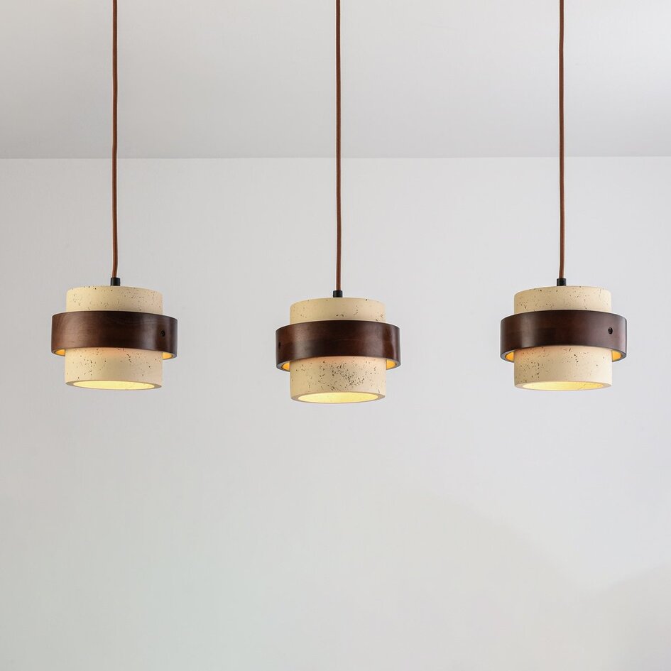 Suspension à 3 lumières Mavero en ciment et bois