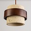 Ronde hanglamp Mavero van cement en hout, 3-lichts