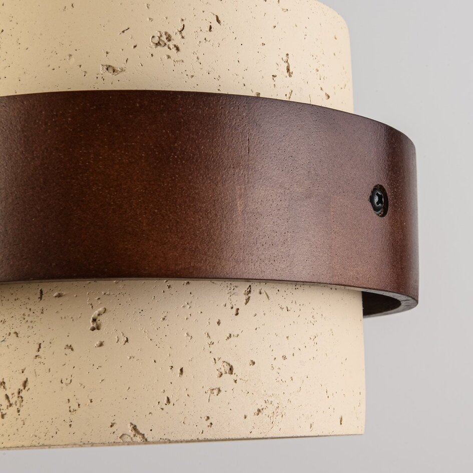 Suspension ronde Mavero en ciment et bois, 3 lumières