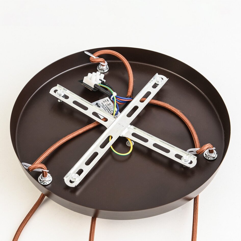 Suspension ronde Mavero en ciment et bois, 3 lumières