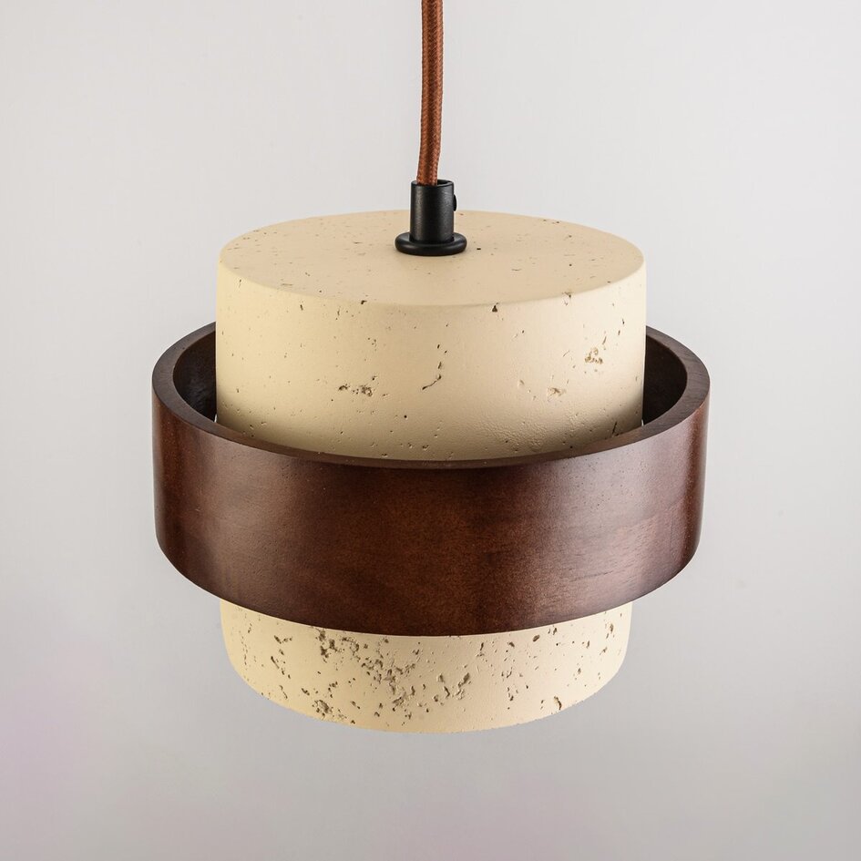 1-lichts hanglamp Mavero van cement en hout