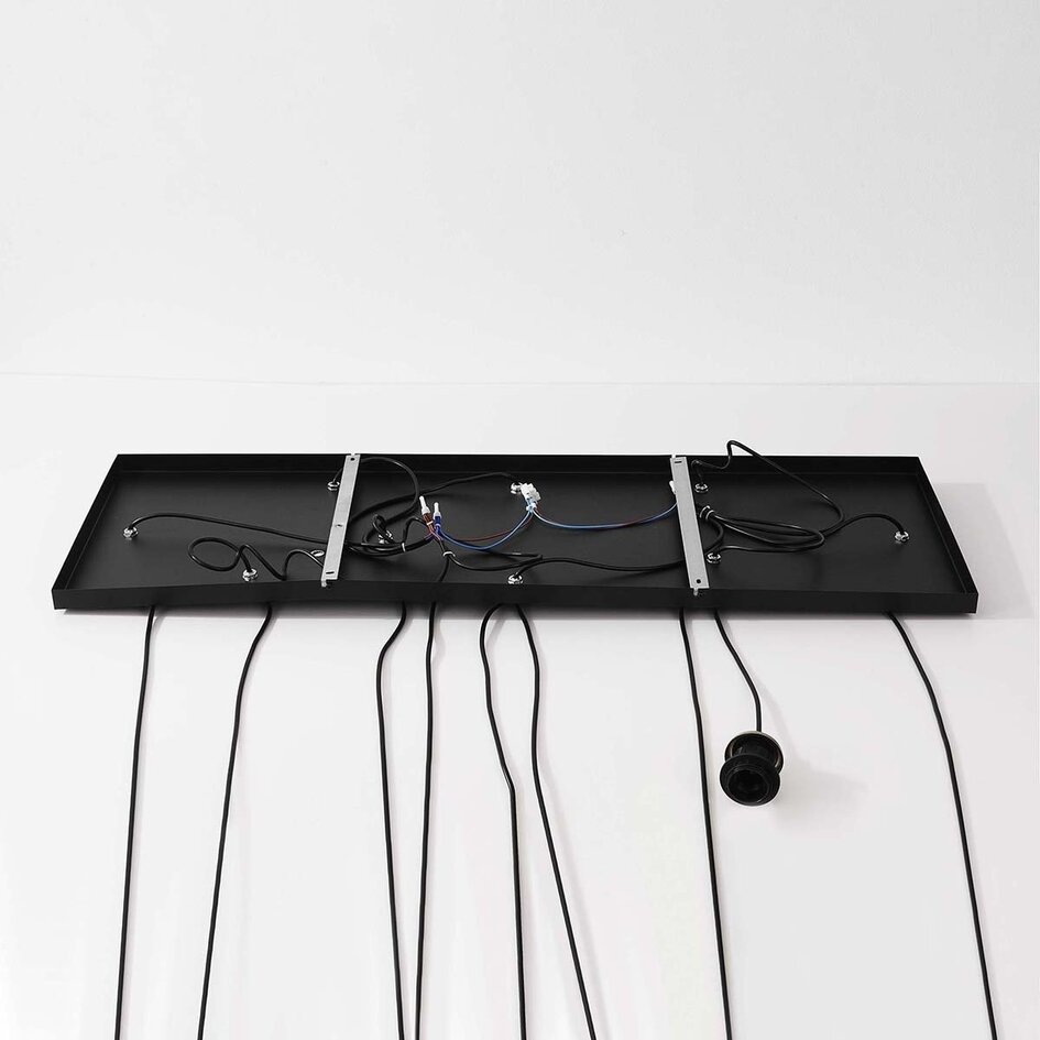 Design hanglamp Zavari met 9 glazen bollen in amber, smoke en blauw