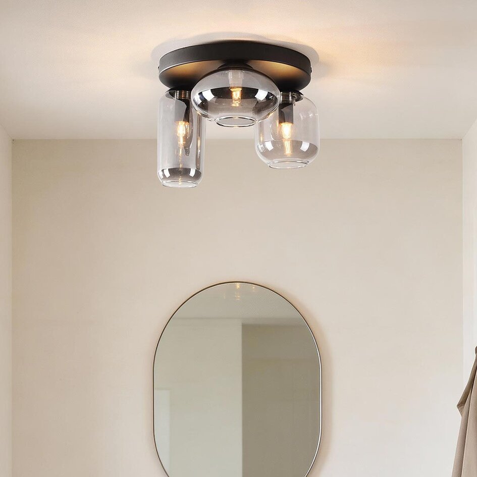 Zwarte plafondlamp Penba met 3 smoke glazen kappen