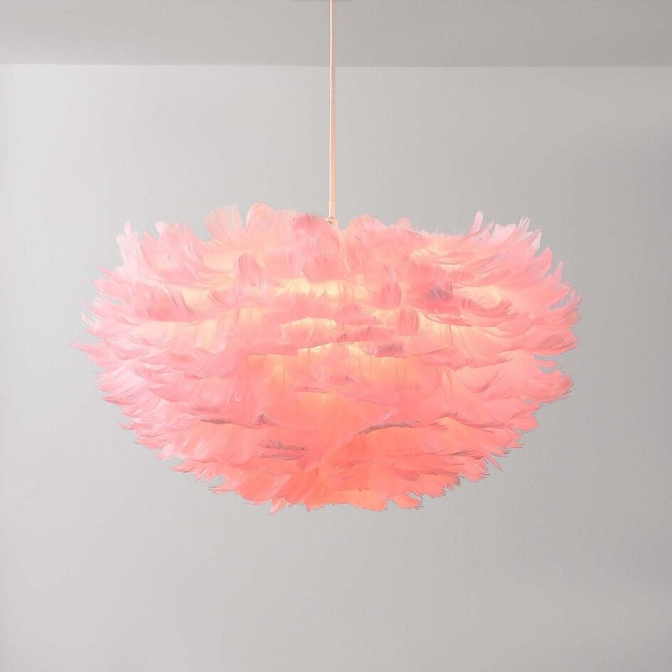Design hanglamp Pluma in zacht roze met veren