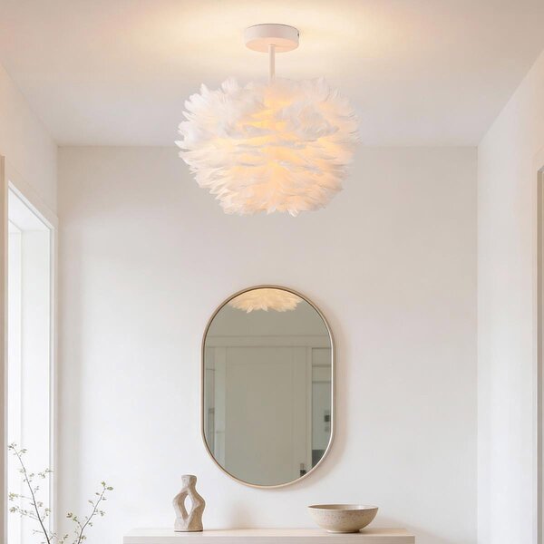 Elegante plafondlamp Roselle met witte veren