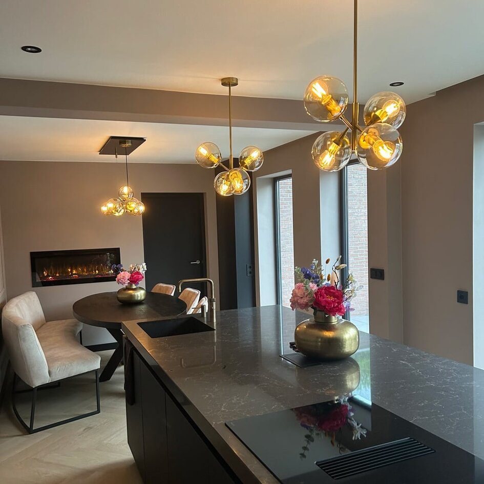 Lampe suspendue rétro avec verre ambré 4 lumières - Florence