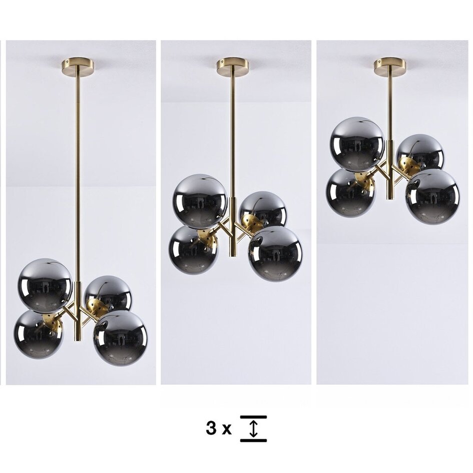 4-lichts hanglamp Florence - smoke glas met spiegeleffect en goud