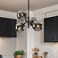 Retro hanglamp zwart met smoke glas en spiegeleffect, 4-lichts - Florence