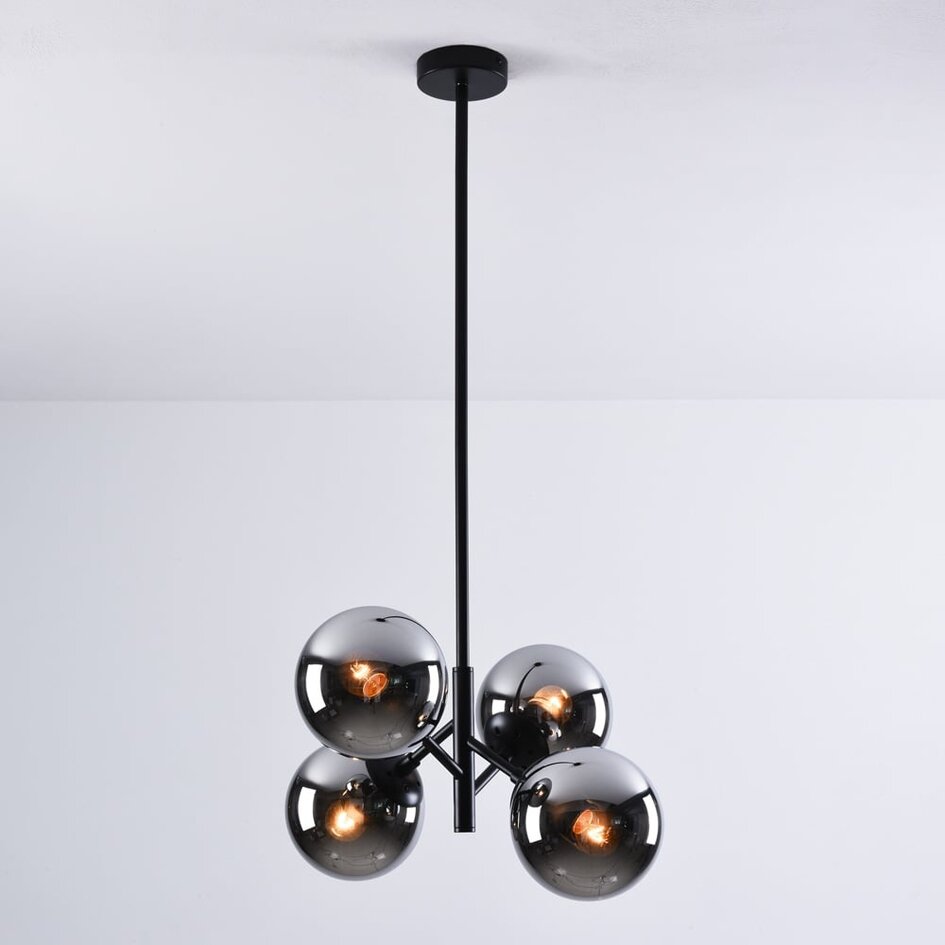 Suspension à 4 lumières Florence - verre fumé effet miroir, noir