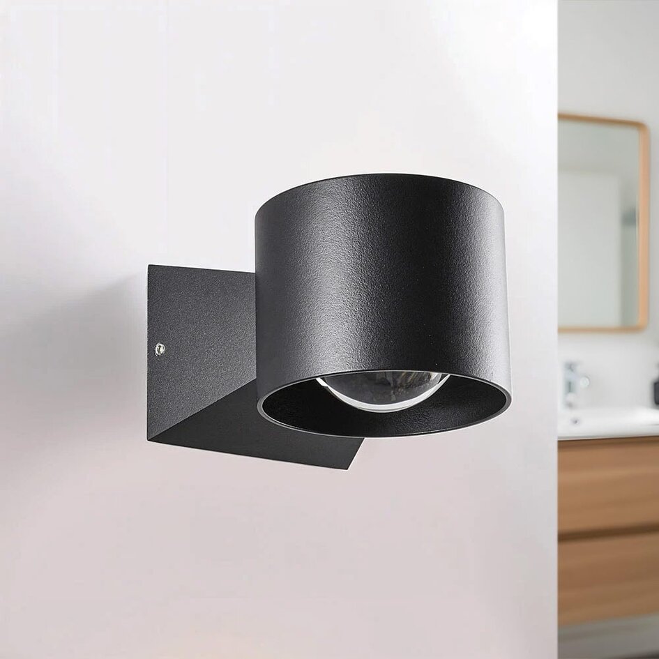Badkamer wandlamp Ylva zwart met up & downlight