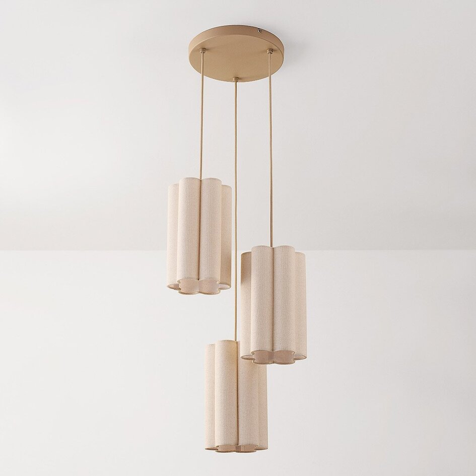 Hanglamp Orva met 3 lichtpunten in beige linnen