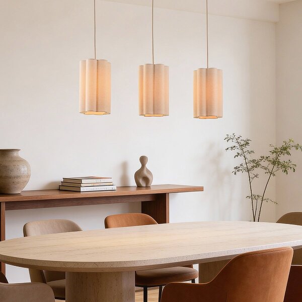 Suspension moderne à 3 lumières Orza en lin beige