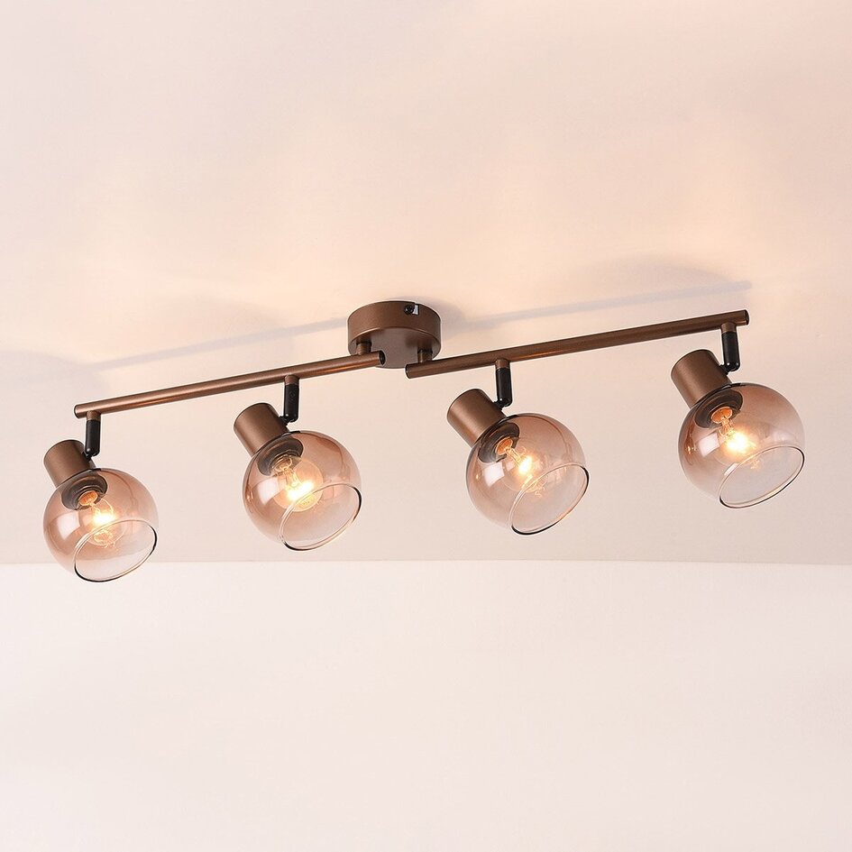 Plafonnier Dari avec quatre spots orientables en verre brun ombré