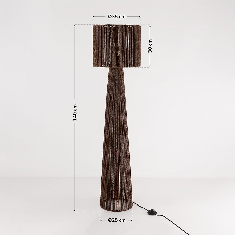 Lampadaire Anori en corde de papier tressée brun foncé