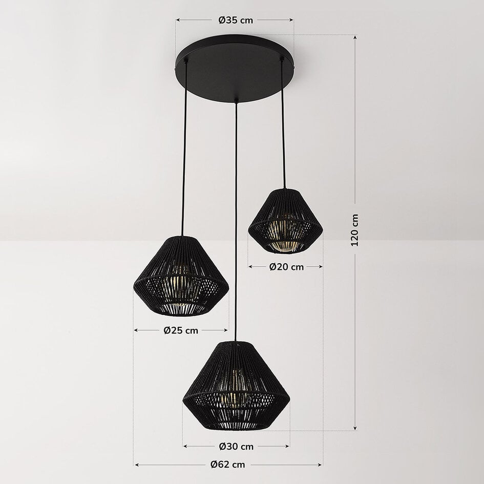 Suspension Ivera à 3 lumières - tressée en noir