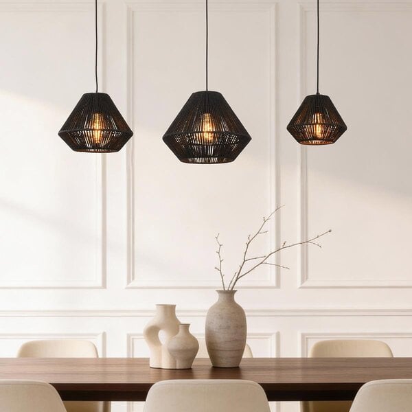 3-lichts hanglamp Ives - zwart gevlochten