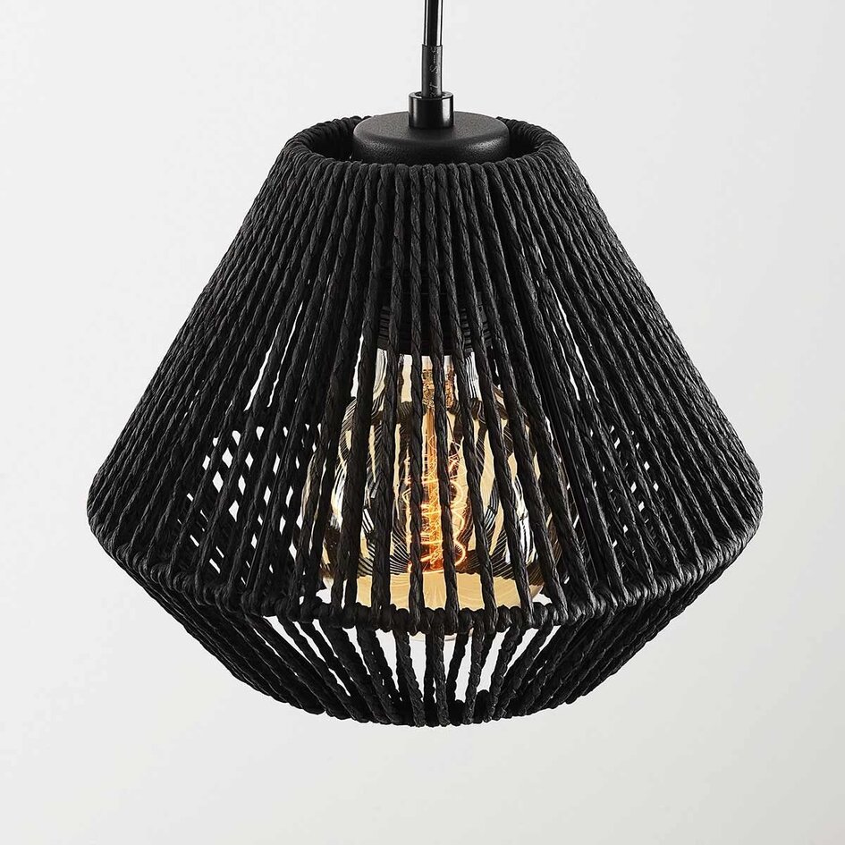 Suspension moderne Ives en corde de papier noire, 3 lumières