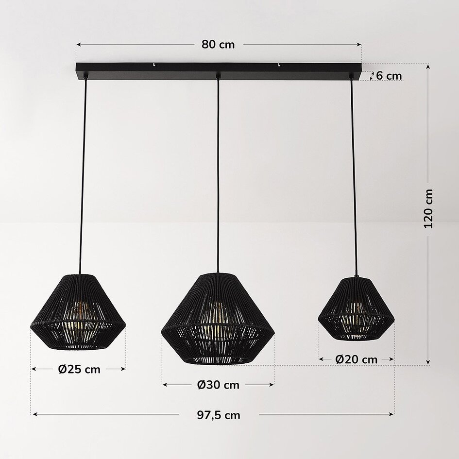 Suspension Ives à 3 lumières - tressée en noir